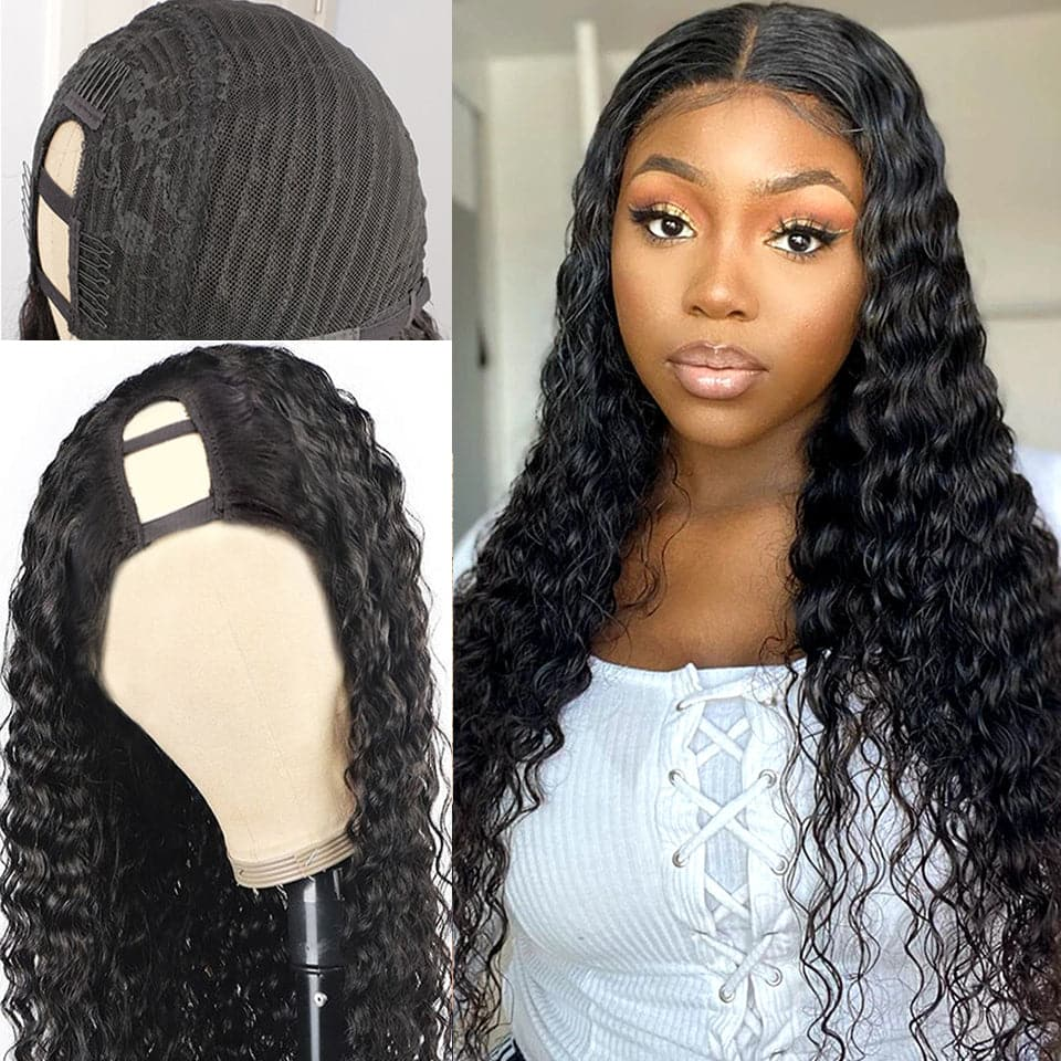 #1B U/V Part Glueless Human Hair Deep Wavy Wig 180% Density🎯 Free Shipping