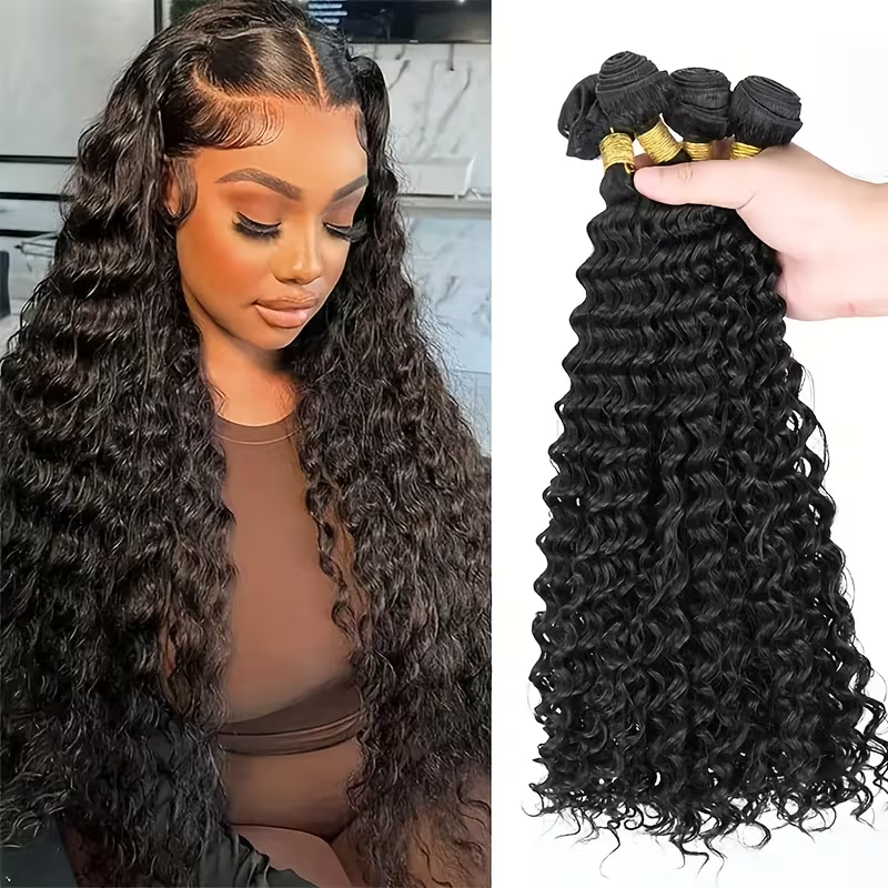 (#1B) Deep Wavy Natural Black Human Hair Bundle | 4 PCS🎯 Free Shipping