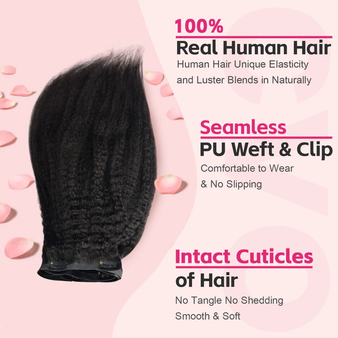 Limited Time 2-Pack Sale 🔥#1B Kinky Straight PU Seamless Clip in Human Hair Extensions🎯 Free Shipping