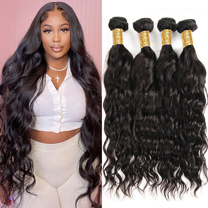 (#1B) Natural Wavy Natural Black Human Hair Bundle | 4 PCS🎯 Free Shipping