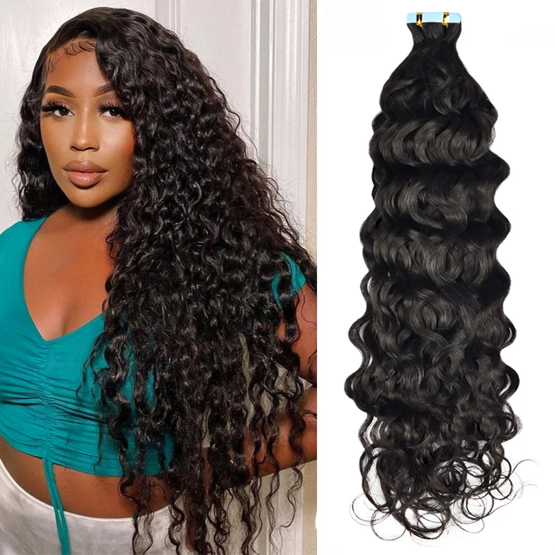 Limited Time 2-Pack Sale 🔥#1B Italian Curly PU Seamless Tape in Human Hair Extensions🎯 Free Shipping