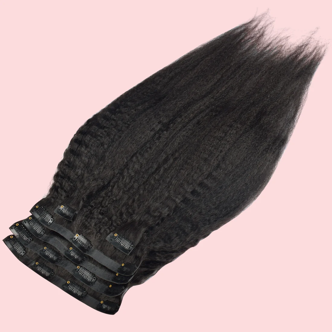 Limited Time 2-Pack Sale 🔥#1B Kinky Straight PU Seamless Clip in Human Hair Extensions🎯 Free Shipping
