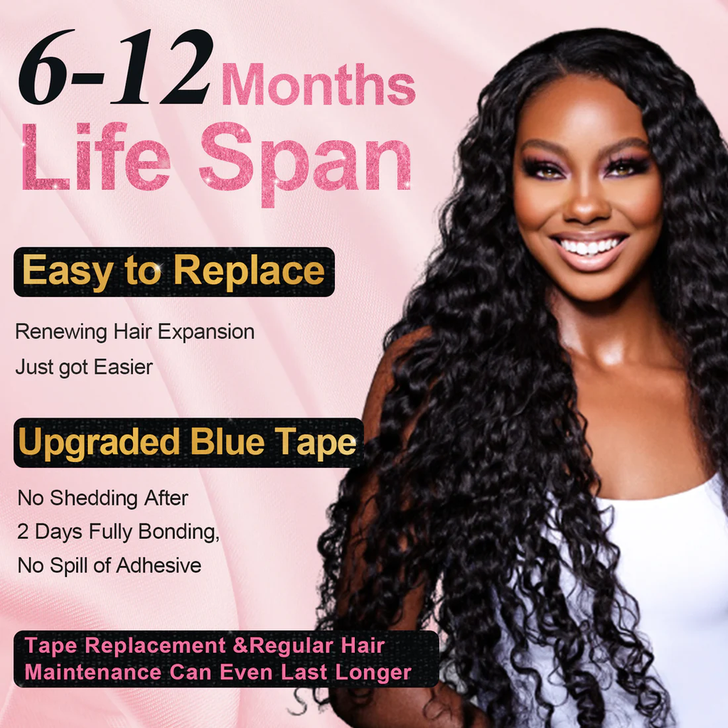 Limited Time 2-Pack Sale 🔥#1B Italian Curly PU Seamless Tape in Human Hair Extensions🎯 Free Shipping