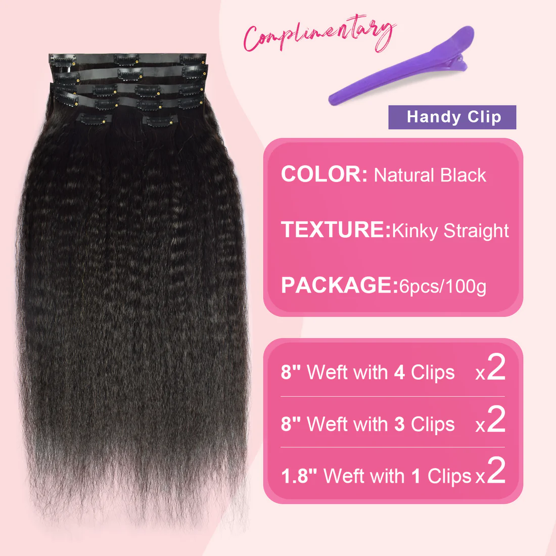 Limited Time 2-Pack Sale 🔥#1B Kinky Straight PU Seamless Clip in Human Hair Extensions🎯 Free Shipping