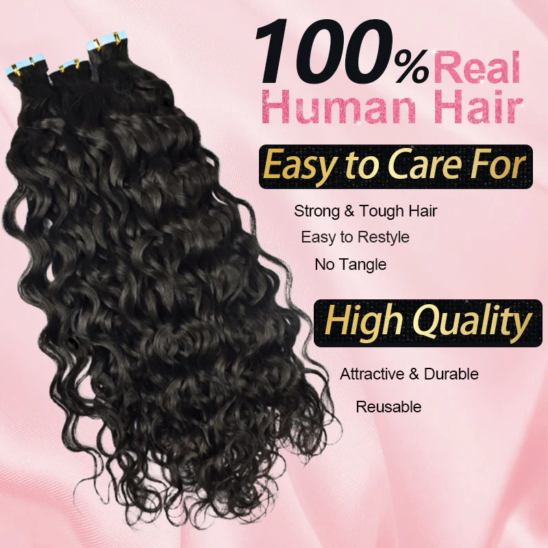 Limited Time 2-Pack Sale 🔥#1B Italian Curly PU Seamless Tape in Human Hair Extensions🎯 Free Shipping
