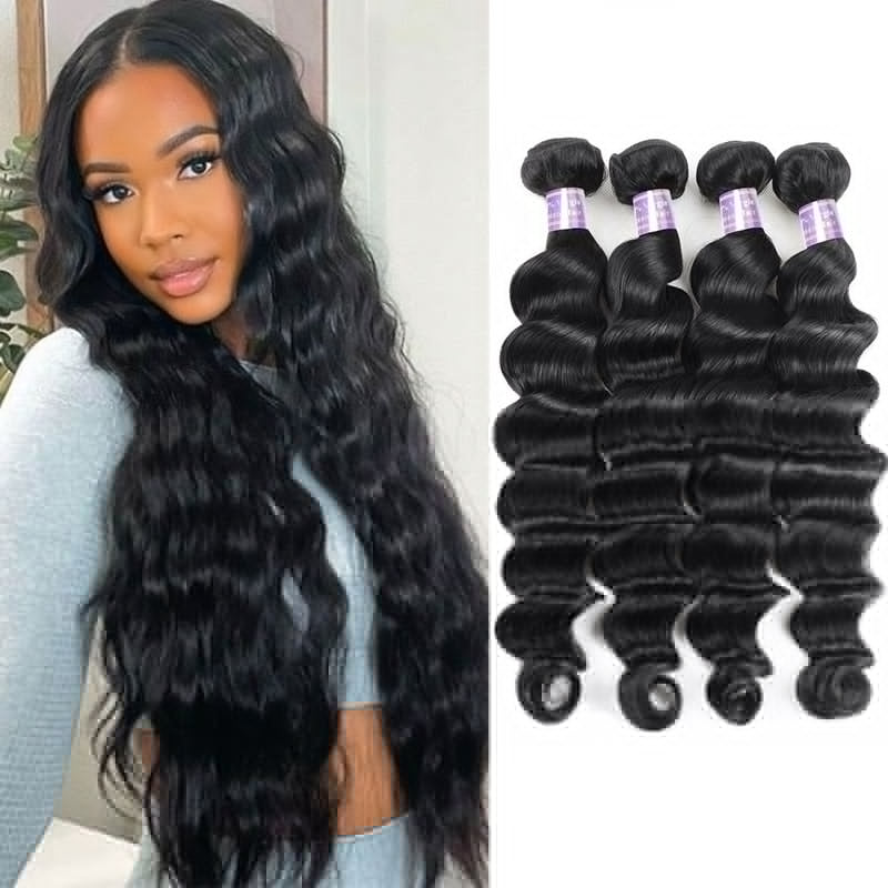 (#1B) Loose Deep Natural Black Human Hair Bundle | 4 PCS🎯 Free Shipping