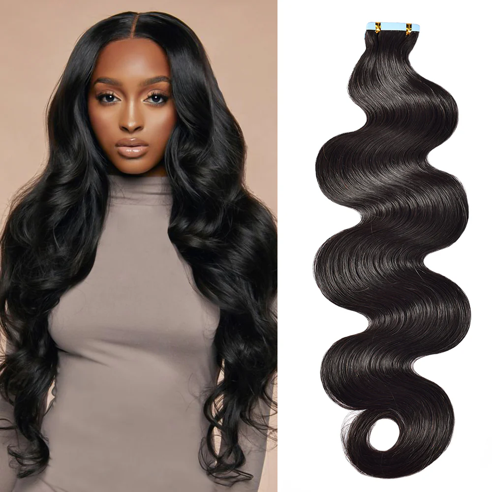 Limited Time 2-Pack Sale 🔥#1B Body Wavy PU Seamless Tape in Human Hair Extensions🎯 Free Shipping