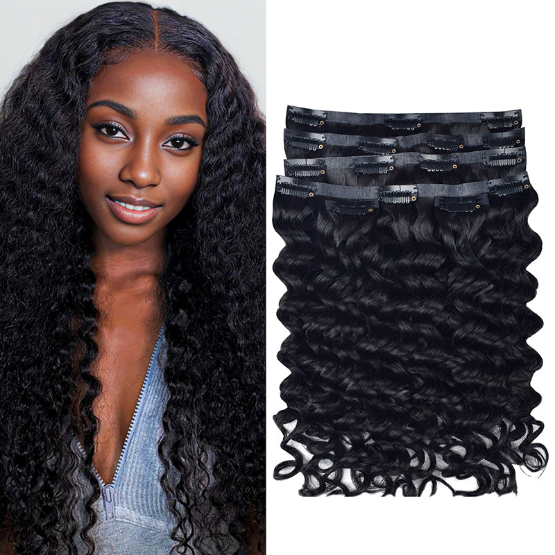 Limited Time 2-Pack Sale 🔥#1B Deep  Wavy PU Seamless Clip in Human Hair Extensions🎯 Free Shipping