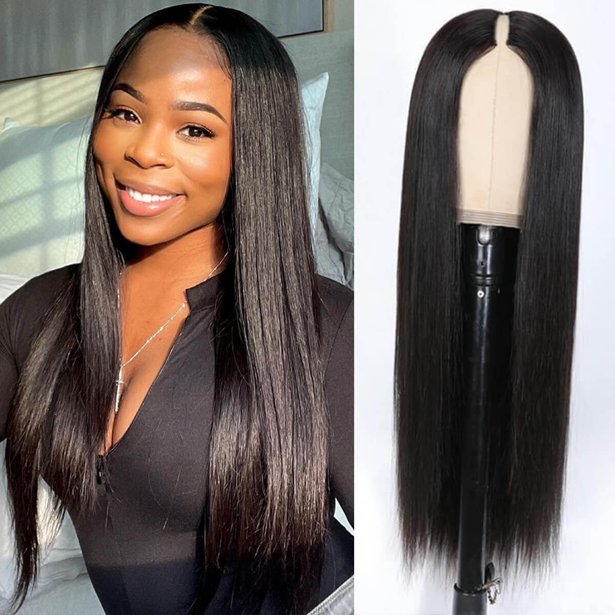 #1B U/V Part Glueless Human Hair Wig 180% Density🎯 Free Shipping