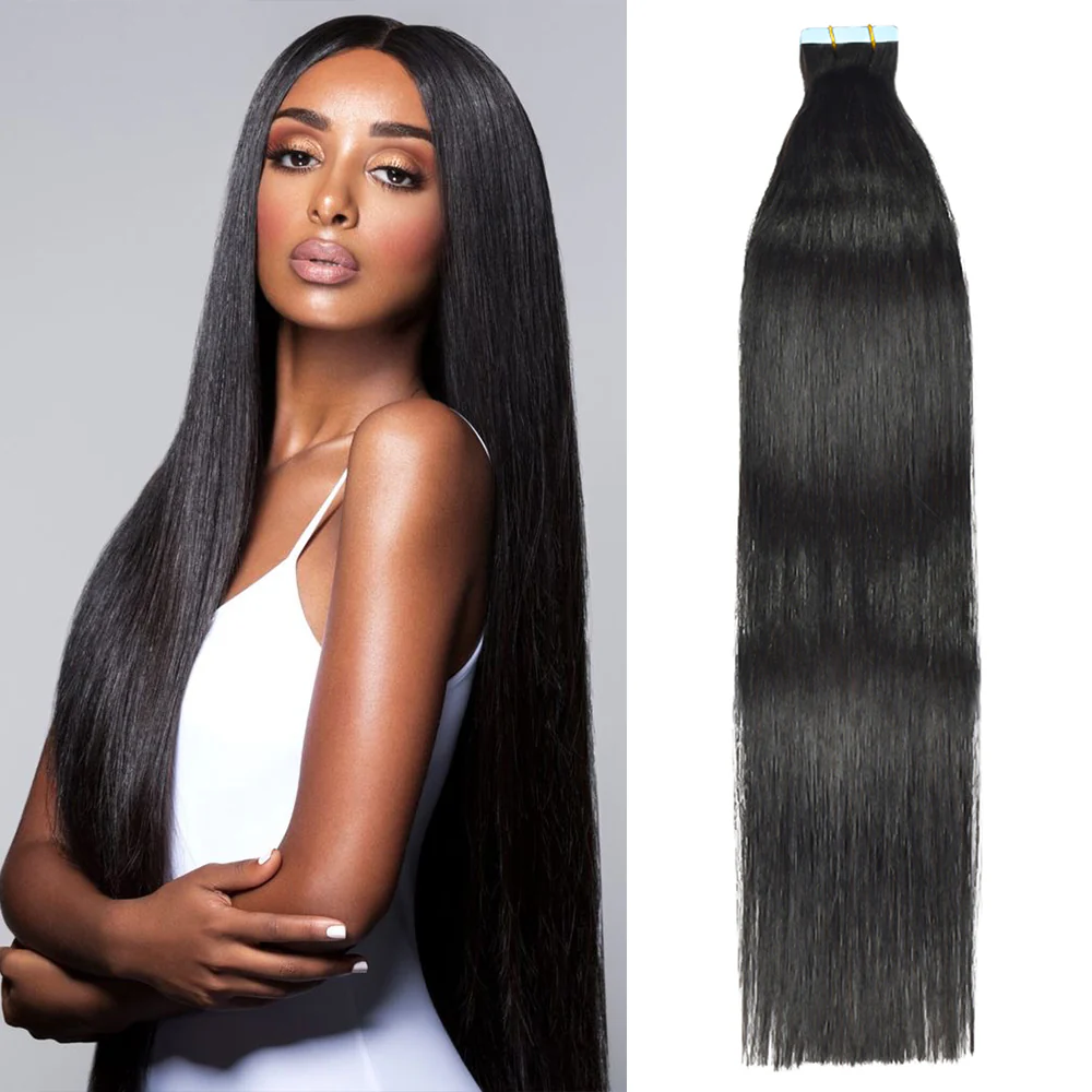 Limited Time 2-Pack Sale 🔥#1B Straight PU Seamless Tape in Human Hair Extensions🎯 Free Shipping