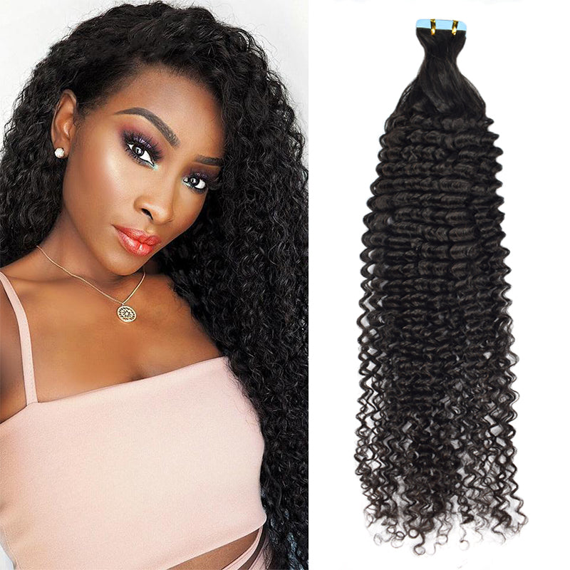 #1B Kinky Curly PU Seamless Tape in Human Hair Extensions🎯 Free Shipping