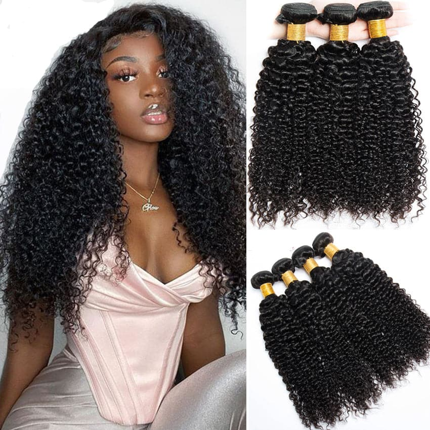 (#1B) Kinky Curly Natural Black Human Hair Bundle | 4 PCS🎯 Free Shipping