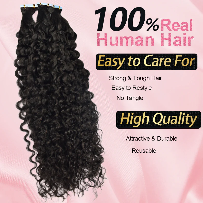 Limited Time 2-Pack Sale 🔥#1B Deep Curly PU Seamless Tape in Human Hair Extensions🎯 Free Shipping