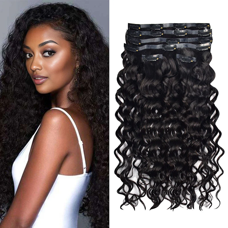 #1B Italian Curly PU Seamless Clip in Human Hair Extensions🎯 Free Shipping