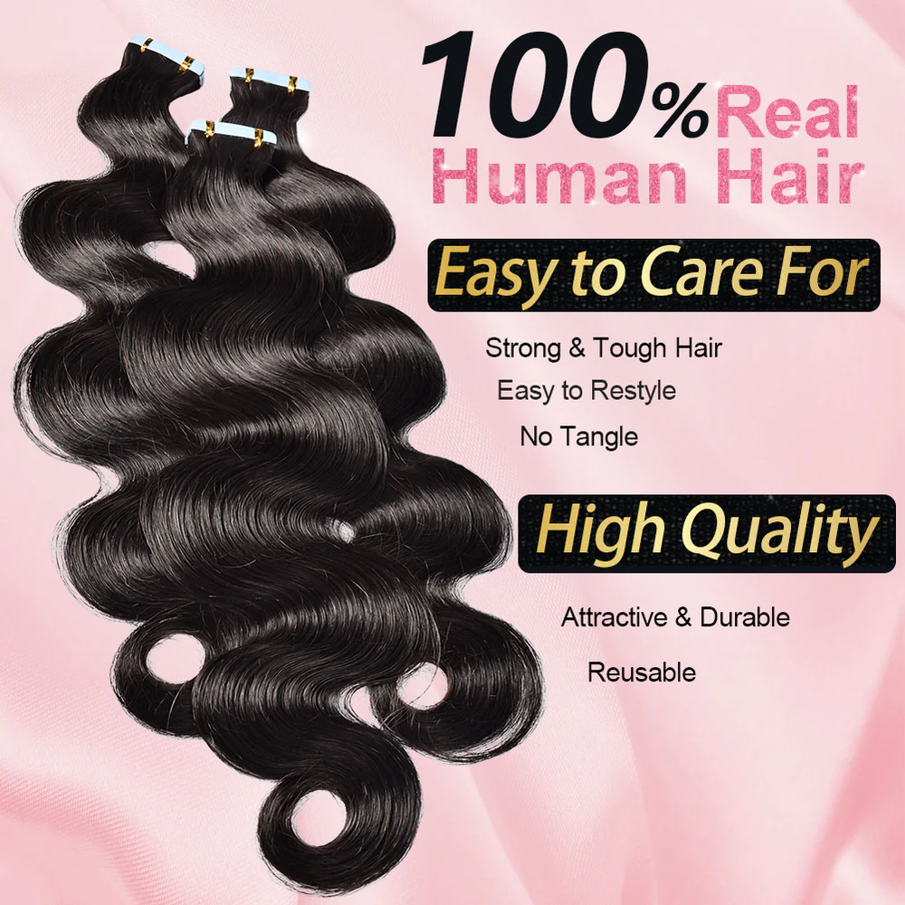 Limited Time 2-Pack Sale 🔥#1B Body Wavy PU Seamless Tape in Human Hair Extensions🎯 Free Shipping