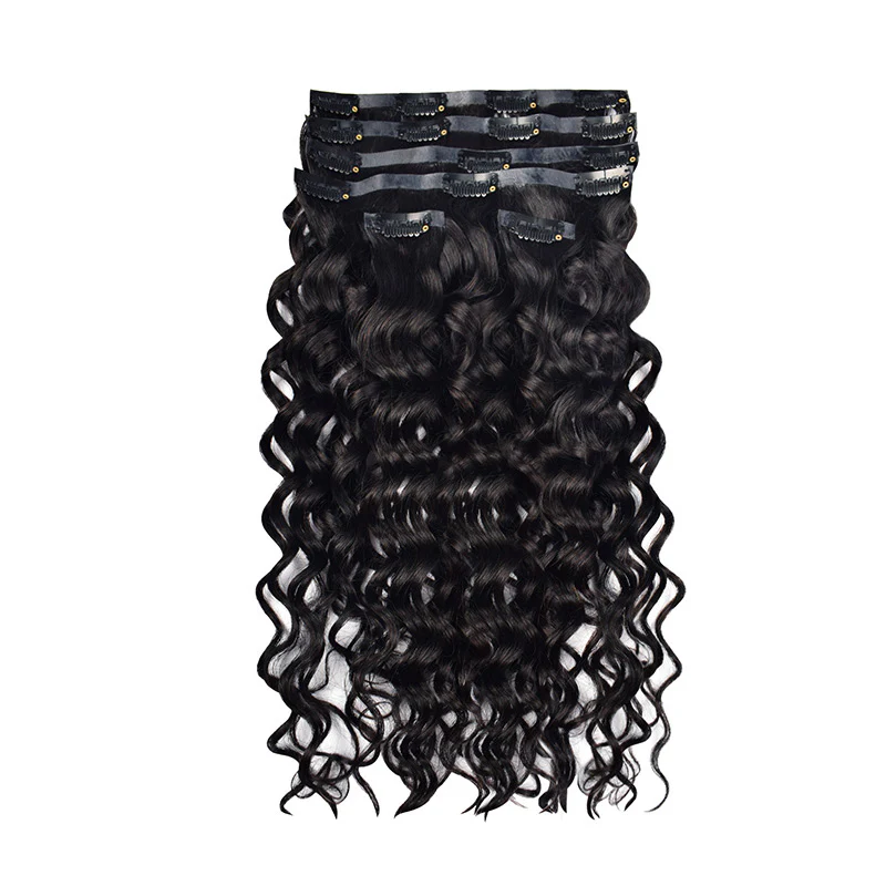 #1B Italian Curly PU Seamless Clip in Human Hair Extensions🎯 Free Shipping