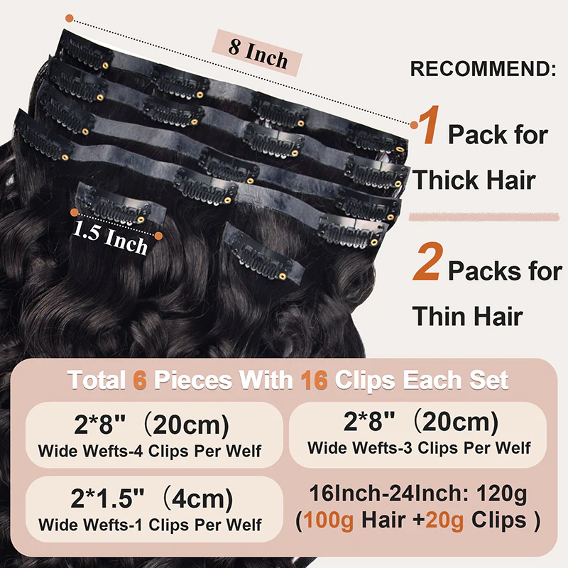 #1B Italian Curly PU Seamless Clip in Human Hair Extensions🎯 Free Shipping