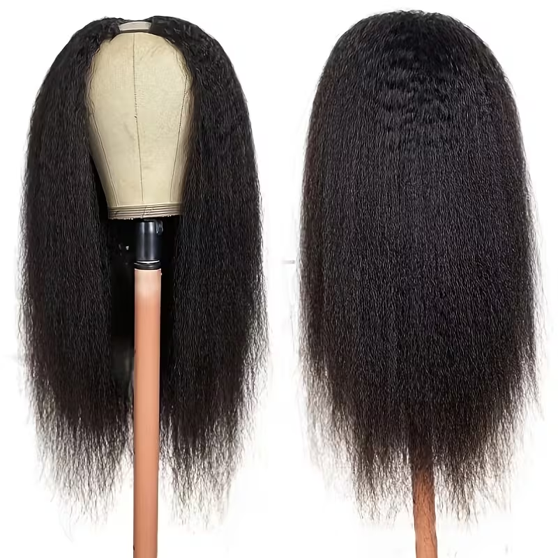 #1B U/V Part Glueless Human Hair Kinky Straight Wig 180% Density🎯 Free Shipping