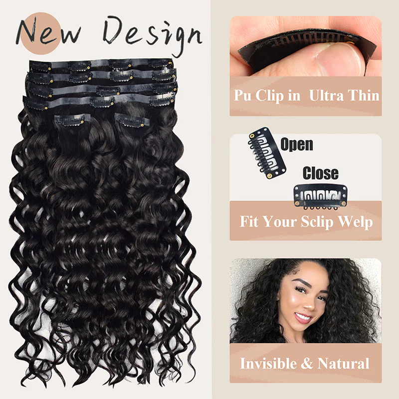 #1B Italian Curly PU Seamless Clip in Human Hair Extensions🎯 Free Shipping