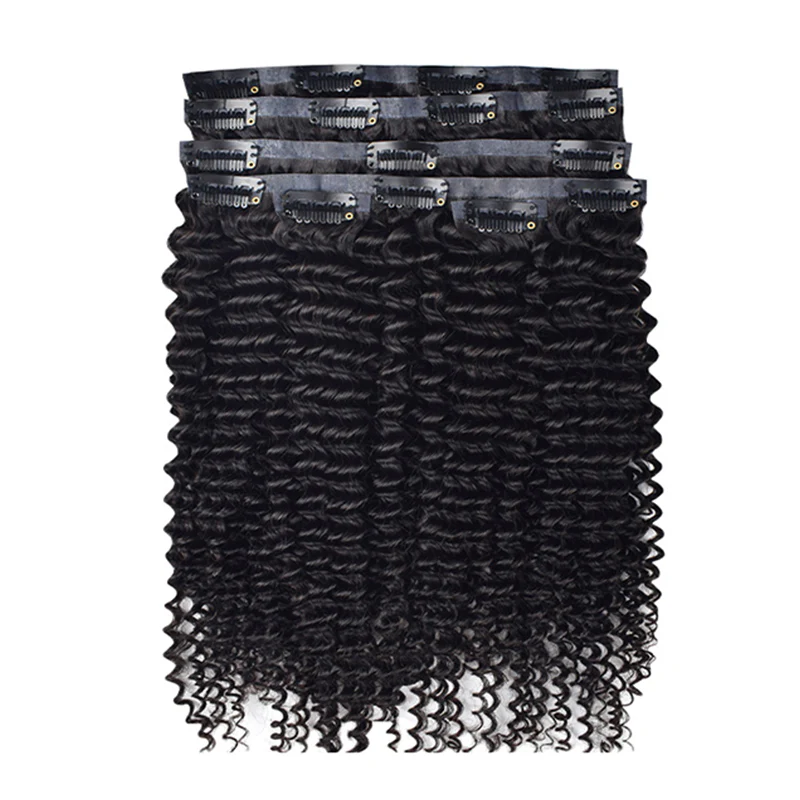 Limited Time 2-Pack Sale 🔥#1B Kinky Curly PU Seamless Clip in Human Hair Extensions🎯 Free Shipping