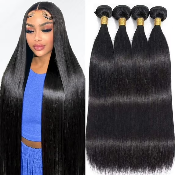 (#1B) Straight Natural Black Human Hair Bundle | 4 PCS🎯 Free Shipping