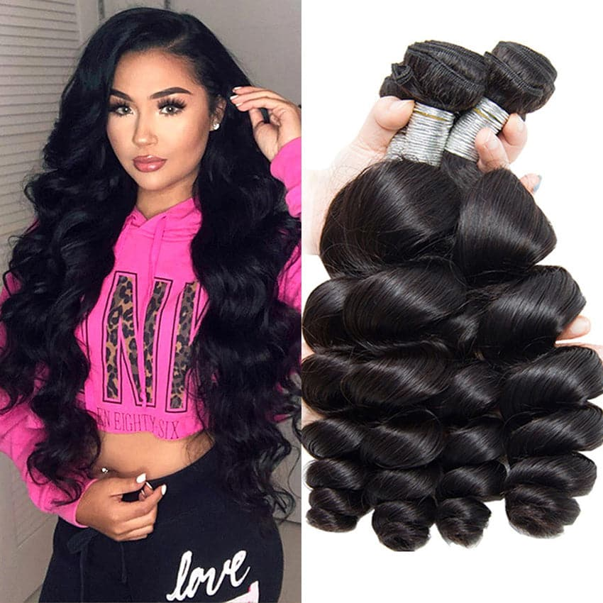 (#1B) Loose Wavy Natural Black Human Hair Bundle | 4 PCS🎯 Free Shipping