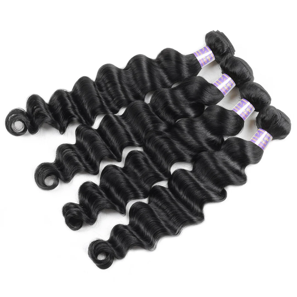 (#1B) Loose Deep Natural Black Human Hair Bundle | 4 PCS🎯 Free Shipping