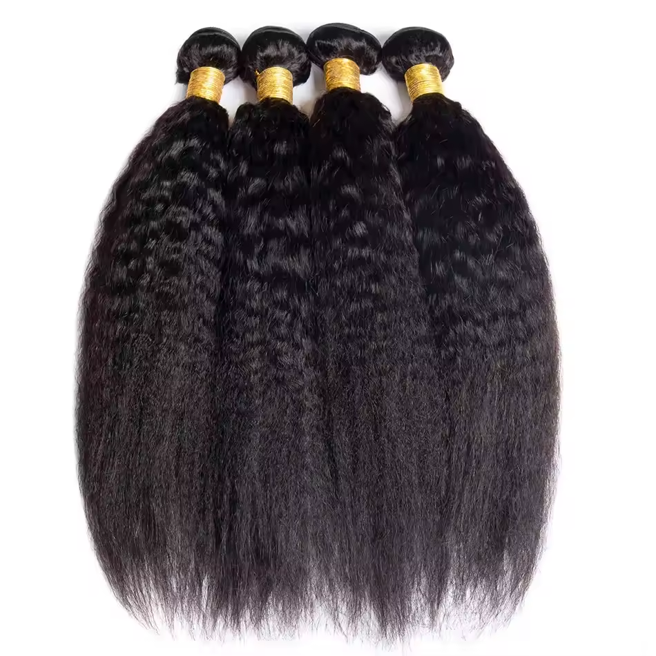 (#1B) Kinky Straight Natural Black Human Hair Bundle | 4 PCS🎯 Free Shipping
