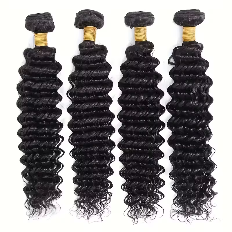 (#1B) Deep Wavy Natural Black Human Hair Bundle | 4 PCS🎯 Free Shipping
