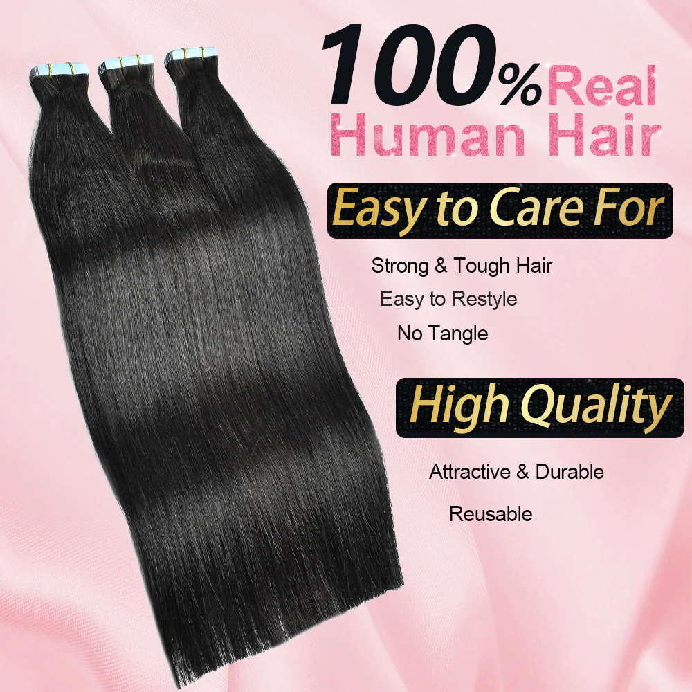 Limited Time 2-Pack Sale 🔥#1B Straight PU Seamless Tape in Human Hair Extensions🎯 Free Shipping