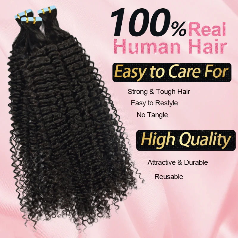 #1B Kinky Curly PU Seamless Tape in Human Hair Extensions🎯 Free Shipping