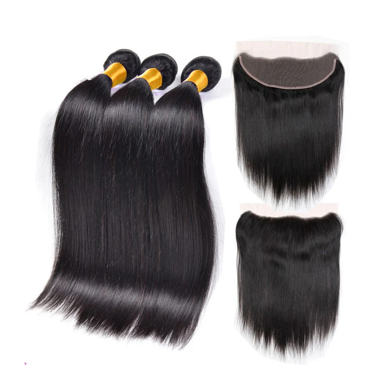 (#1B) Natural Black Human Hair 3 Bundles With 13x4 Frontal🎯 Free Shipping