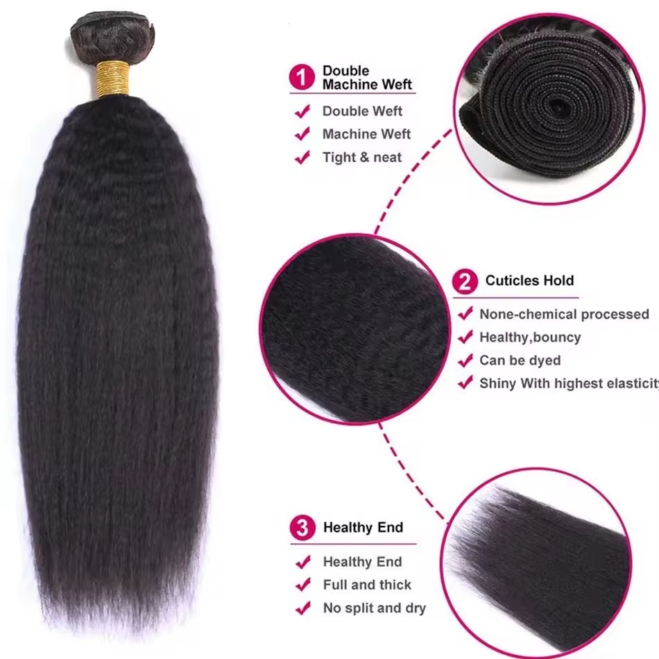 (#1B) Kinky Straight Natural Black Human Hair Bundle | 4 PCS🎯 Free Shipping