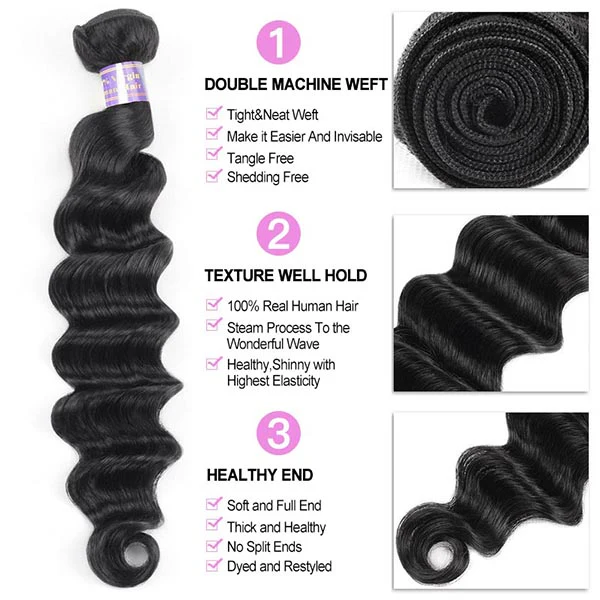 (#1B) Loose Deep Natural Black Human Hair Bundle | 4 PCS🎯 Free Shipping