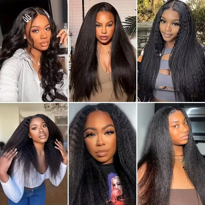#1B U/V Part Glueless Human Hair Kinky Straight Wig 180% Density🎯 Free Shipping