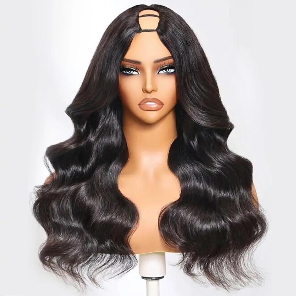 #1B U/V Part Glueless Human Hair Body Wavy Wig 180% Density🎯 Free Shipping