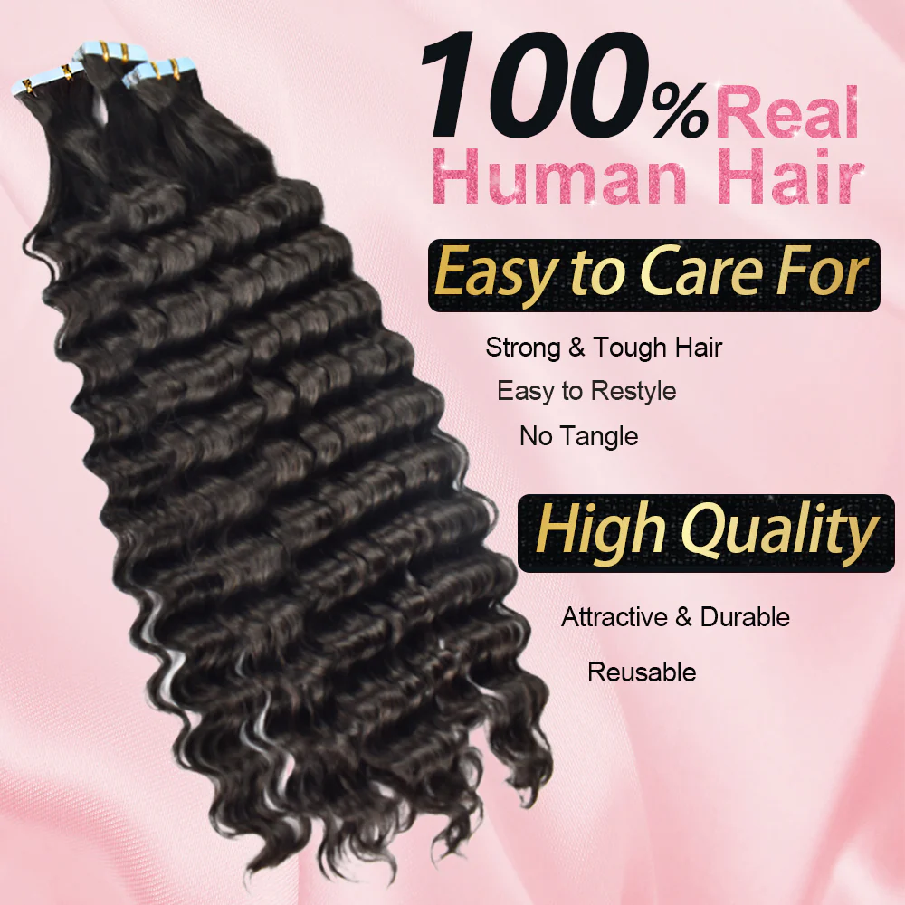 #1B Deep  Wavy PU Seamless Tape in Human Hair Extensions🎯 Free Shipping