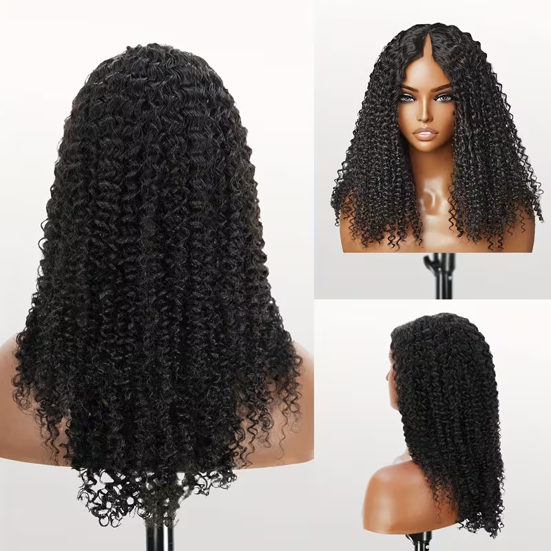 #1B U/V Part Glueless Human Hair Kinky Curly Wig 180% Density🎯 Free Shipping
