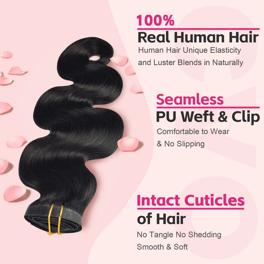 #1B Body Wavy PU Seamless Clip in Human Hair Extensions🎯 Free Shipping