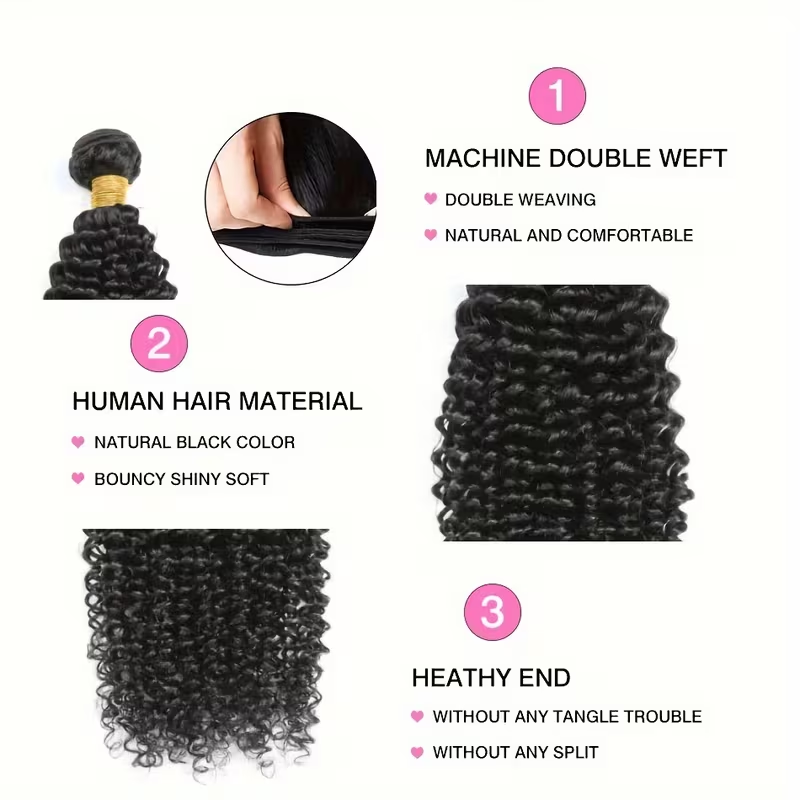 (#1B) Kinky Curly Natural Black Human Hair Bundle | 4 PCS🎯 Free Shipping