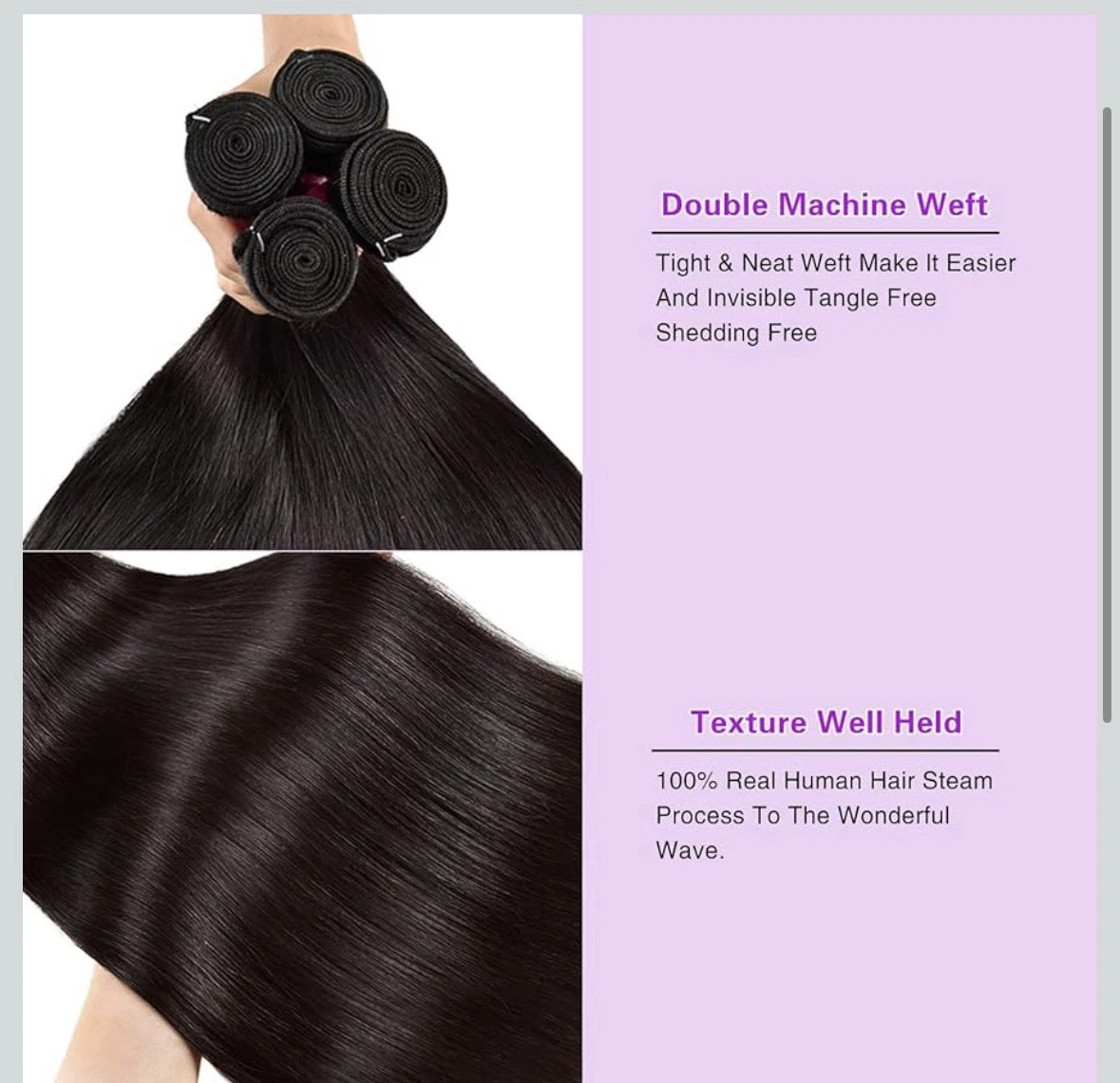 (#1B) Straight Natural Black Human Hair Bundle | 4 PCS🎯 Free Shipping