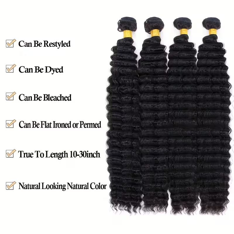 (#1B) Deep Wavy Natural Black Human Hair Bundle | 4 PCS🎯 Free Shipping