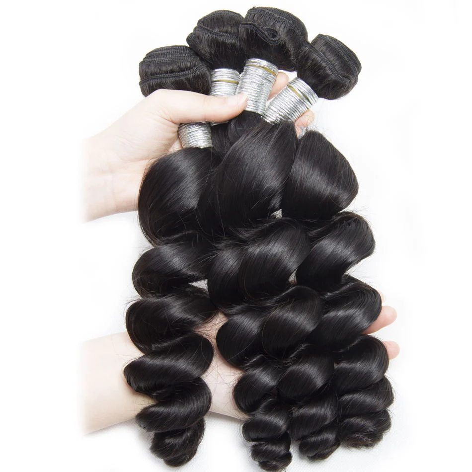 (#1B) Loose Wavy Natural Black Human Hair Bundle | 4 PCS🎯 Free Shipping