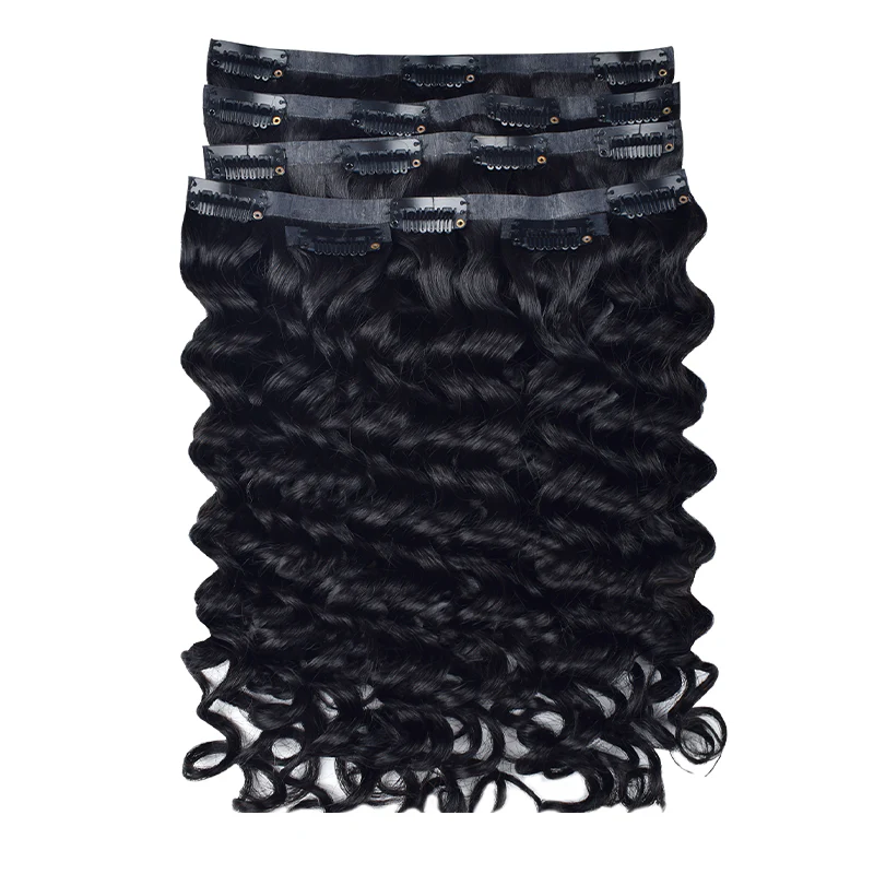 Limited Time 2-Pack Sale 🔥#1B Deep  Wavy PU Seamless Clip in Human Hair Extensions🎯 Free Shipping