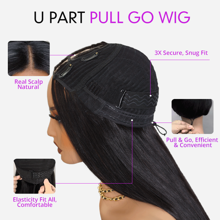 #1B U/V Part Glueless Human Hair Body Wavy Wig 180% Density🎯 Free Shipping