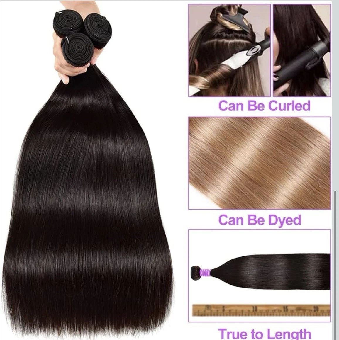 (#1B) Straight Natural Black Human Hair Bundle | 4 PCS🎯 Free Shipping