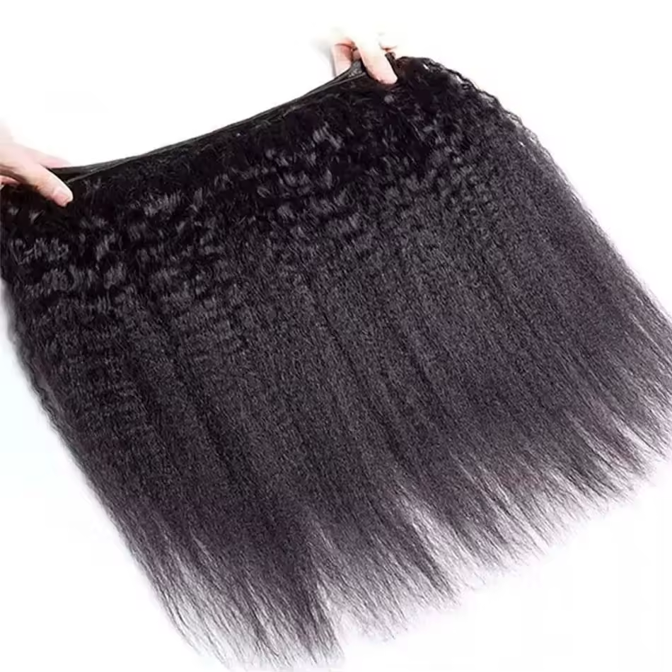 (#1B) Kinky Straight Natural Black Human Hair Bundle | 4 PCS🎯 Free Shipping