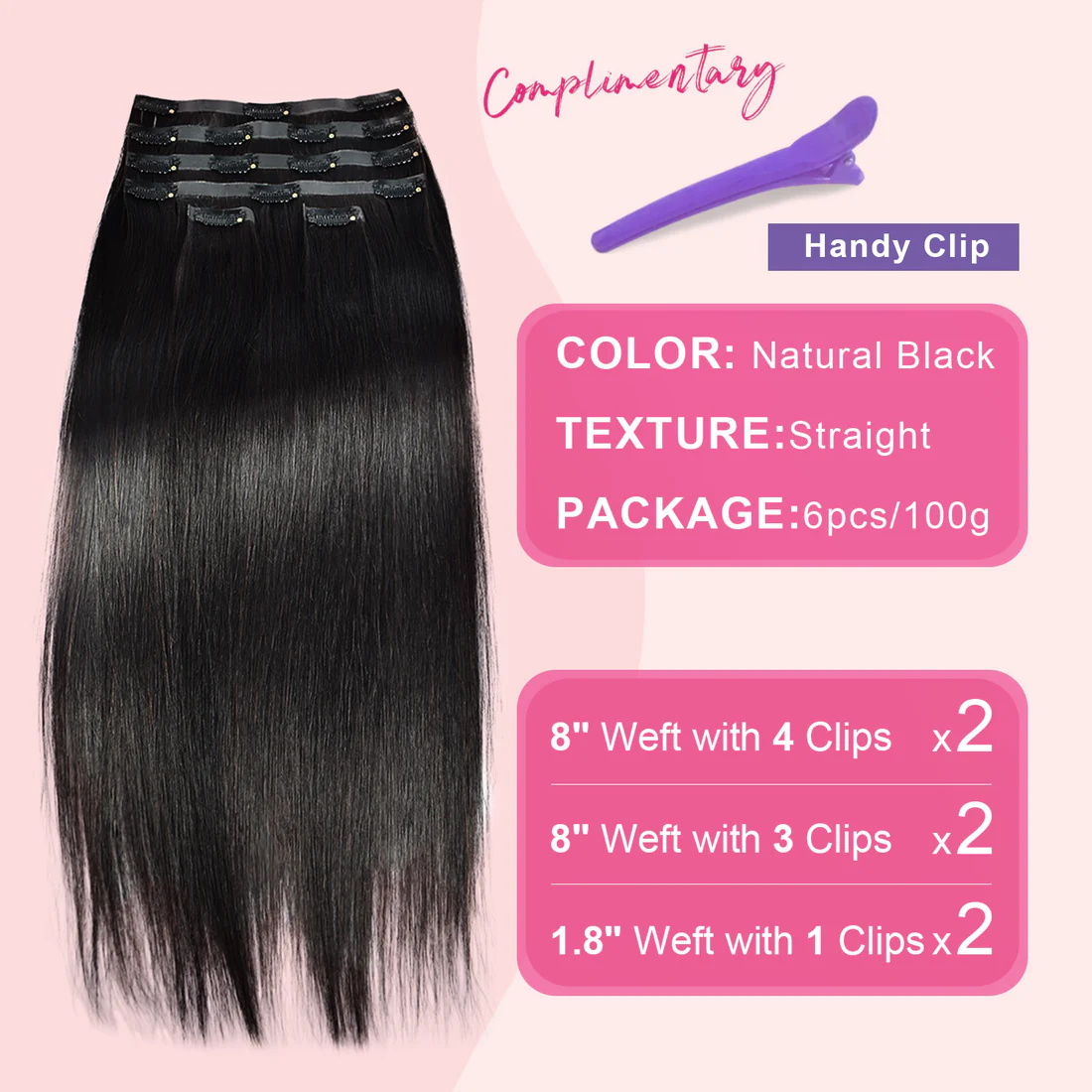 #1B Straight PU Seamless Clip in Human Hair Extensions🎯 Free Shipping