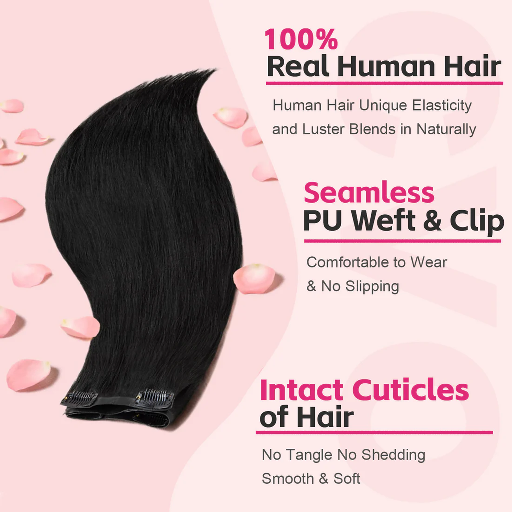 #1B Straight PU Seamless Clip in Human Hair Extensions🎯 Free Shipping
