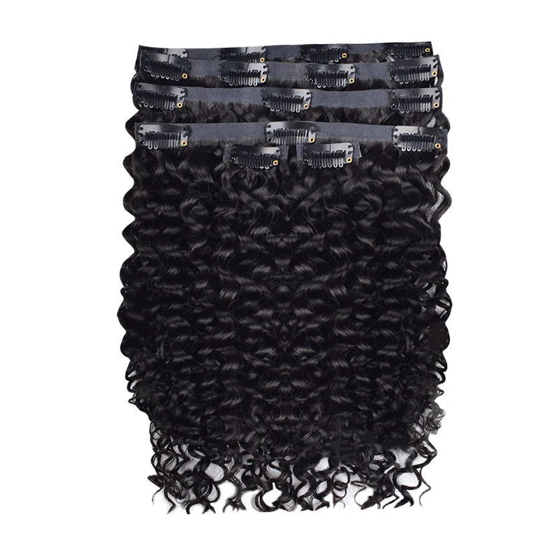#1B Deep Curly PU Seamless Clip in Human Hair Extensions🎯 Free Shipping